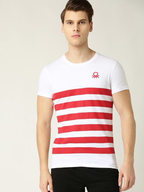

United Colors of Benetton Men White & Red Printed Round Neck T-shirt