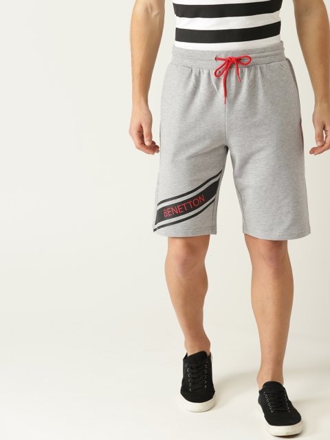 

United Colors of Benetton Men Grey Melange Solid Regular Fit Shorts