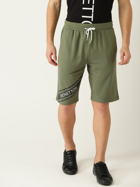 

United Colors of Benetton Men Olive Green Solid Regular Fit Shorts