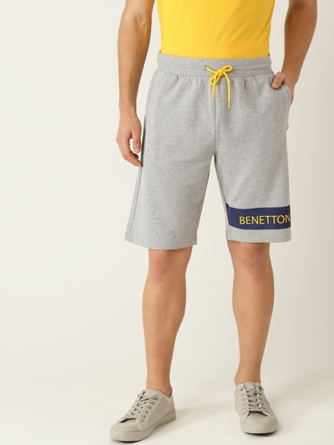 

United Colors of Benetton Men Grey Melange Solid Regular Fit Shorts
