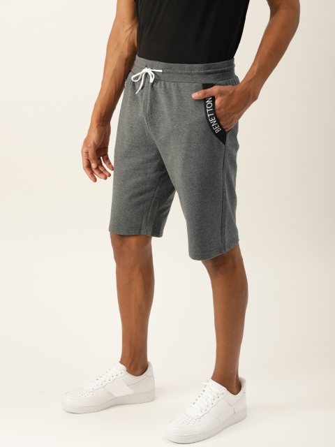 

United Colors of Benetton Men Charcoal Grey Solid Shorts