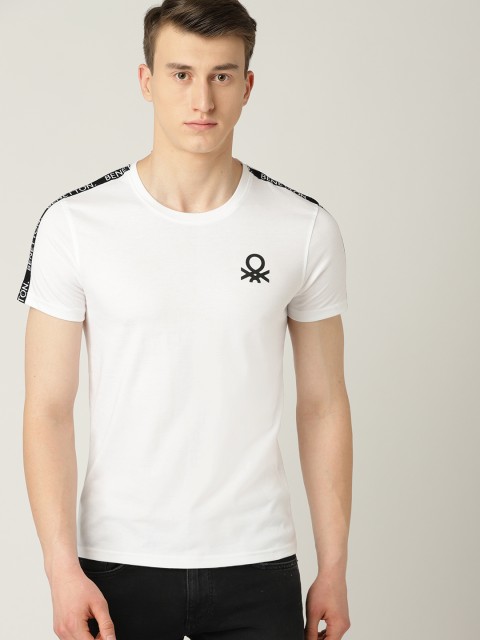 

United Colors of Benetton Men White Solid Round Neck T-shirt