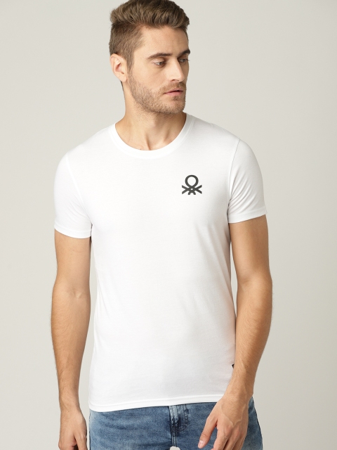 

United Colors of Benetton Men White Solid Round Neck T-shirt