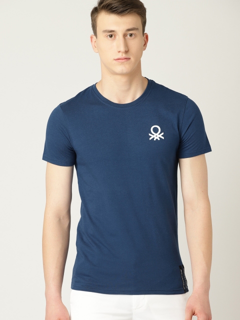 

United Colors of Benetton Men Navy Blue Solid Round Neck T-shirt