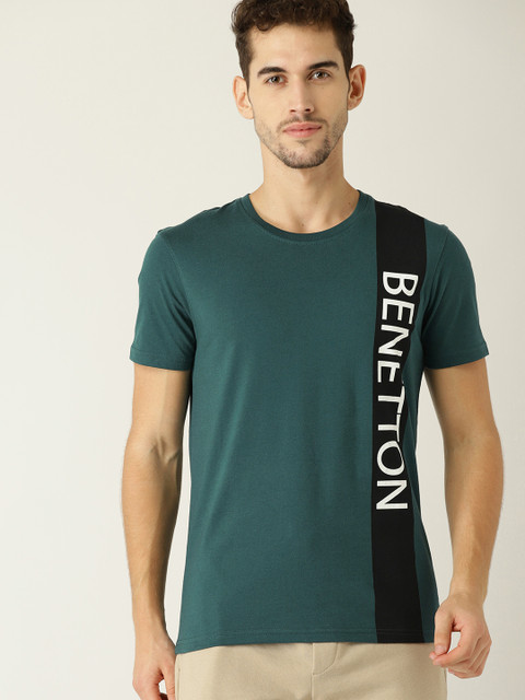

United Colors of Benetton Men Teal Green Printed Round Neck T-shirt