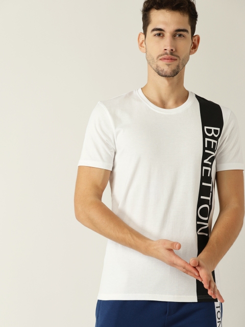 

United Colors of Benetton Men White Printed Round Neck T-shirt