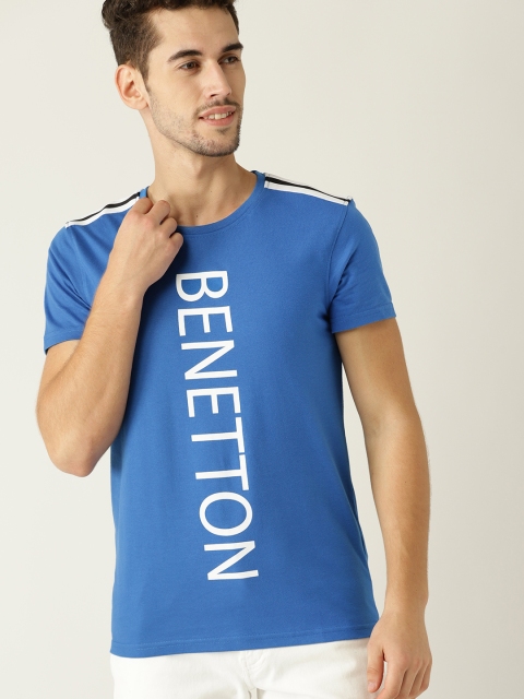 

United Colors of Benetton Men Blue Printed Round Neck T-shirt