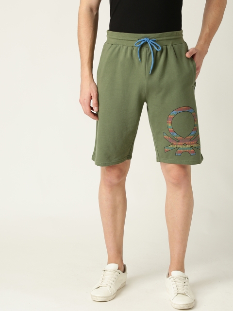 

United Colors of Benetton Men Olive Green Solid Regular Fit Shorts
