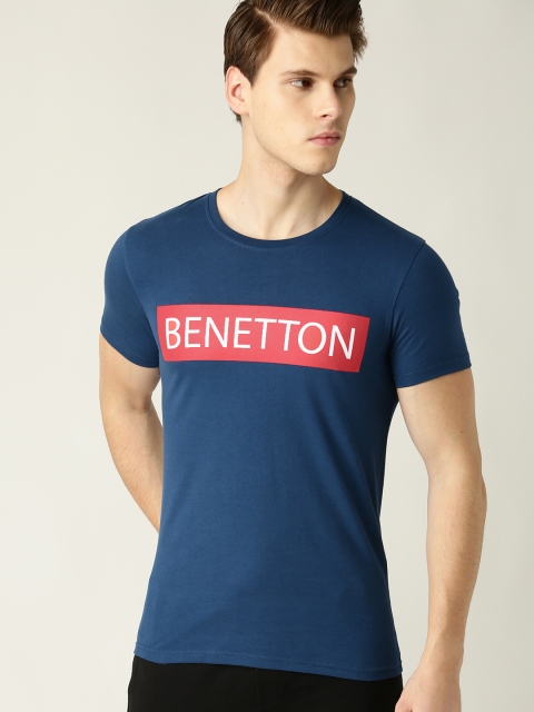 

United Colors of Benetton Men Blue & Red Printed Round Neck T-shirt