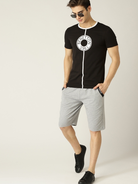 

United Colors of Benetton Men Black & White Printed T-shirt