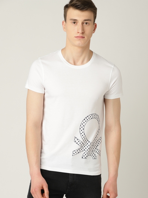 

United Colors of Benetton Men White Printed Round Neck T-shirt