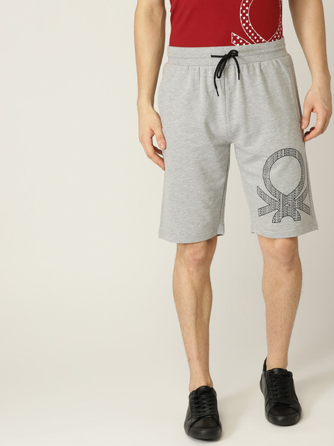 

United Colors of Benetton Men Grey Melange Solid Regular Fit Regular Shorts