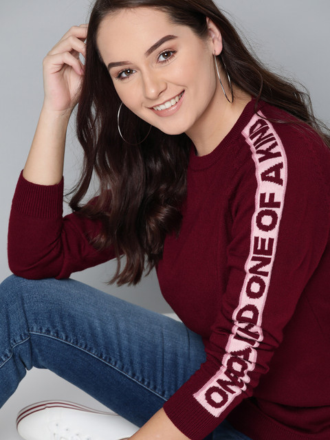 

Mast & Harbour Women Maroon Solid Pullover