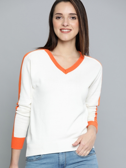 

Mast & Harbour Women White & Orange Solid Sweater