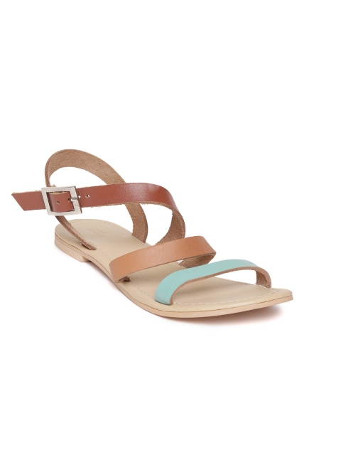 

Crave Connect Women Brown & Blue Colourblocked Leather Open Toe Flats