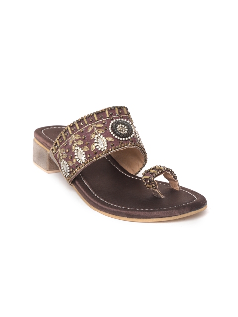 

Crave Connect Women Coffee Brown & Gold-Toned Embellished Heels