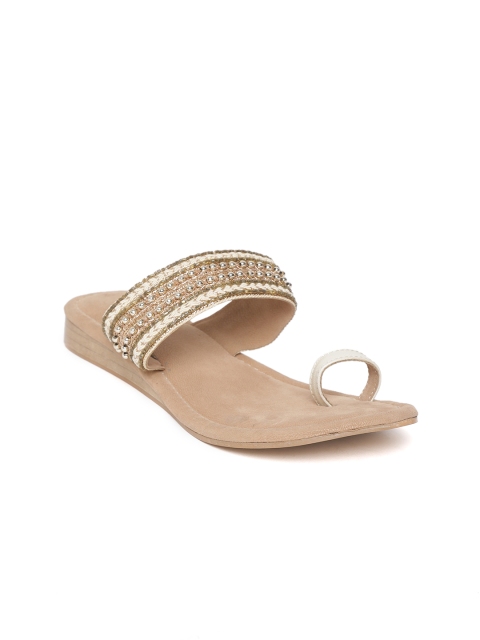 

Crave Connect Women Off-White & Rose Gold-Toned Woven Design One Toe Flats