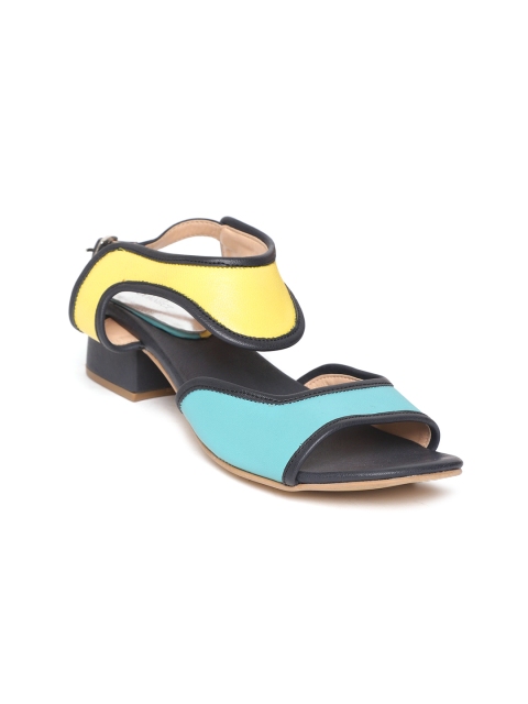 

Crave Connect Women Sea Green & Yellow Leather Colourblocked Heels