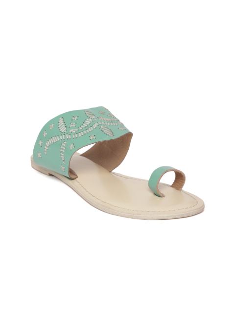 

Crave Connect Women Green Woven Design Leather One Toe Flats