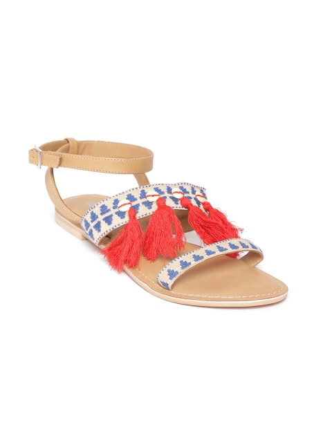 

Crave Connect Women Beige & Blue Woven Design Open Toe Flats with Tassells