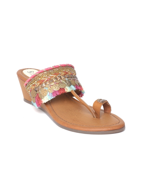 

Crave Connect Women Brown & Pink Embellished Wedges