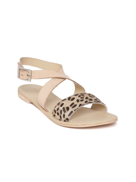 

Crave Connect Women Beige & brown Leopard Print Leather Open Toe Flats