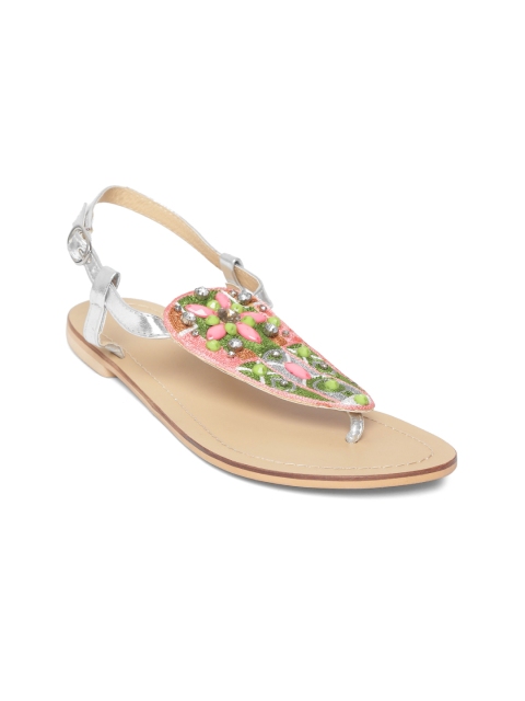 

Crave Connect Women Pink & Green Woven Design Open Toe Flats