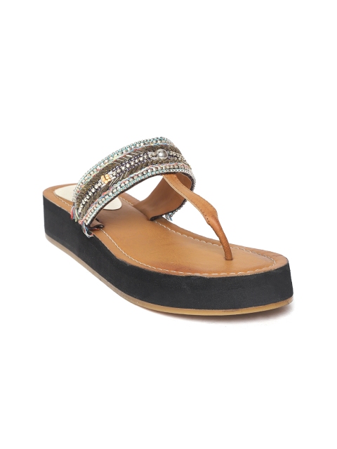 

Crave Connect Women Brown & Blue Beaded T-Strap Flats