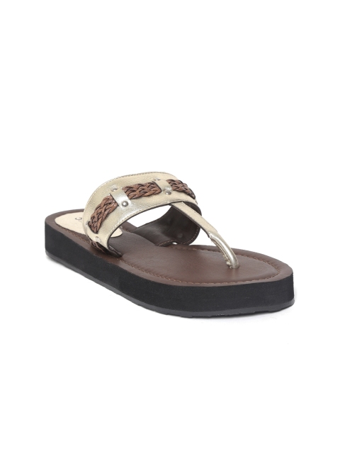 

Crave Connect Women Gold-Toned & Brown Braided T-Strap Flats