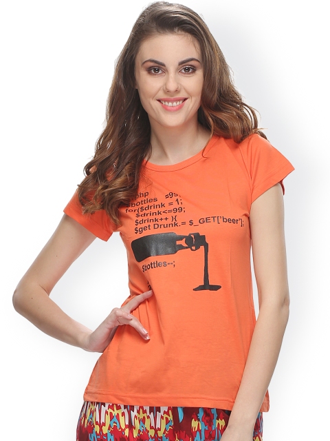 

Clovia Orange Printed Lounge Top LT0010P16