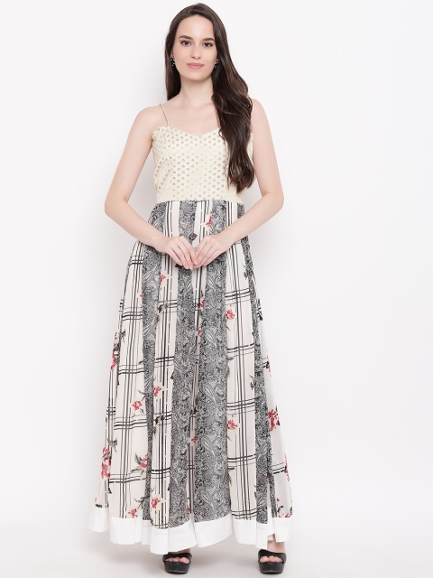 

PRIYANKA CHOUDHARY Women Off-White and Black Printed Maxi Dress