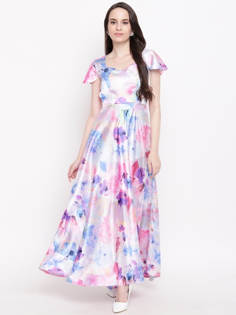 

PRIYANKA CHOUDHARY Women White & Pink Printed Satin Finish Maxi Dress