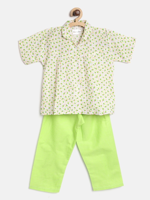 

BownBee Girls Green & White Printed Night suit BNS040GR06