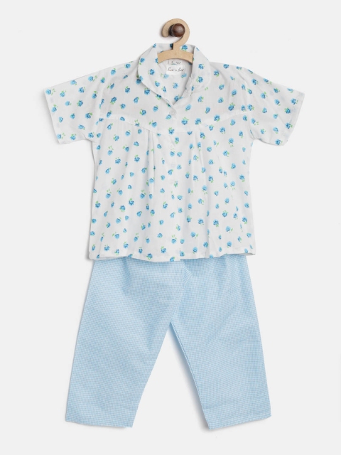 

BownBee Girls Blue & White Printed Night suit BNS041BL06