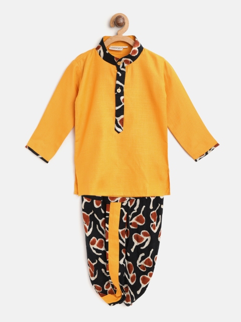 

BownBee Boys Mustard Yellow & Black Solid Kurta with Dhoti Pants