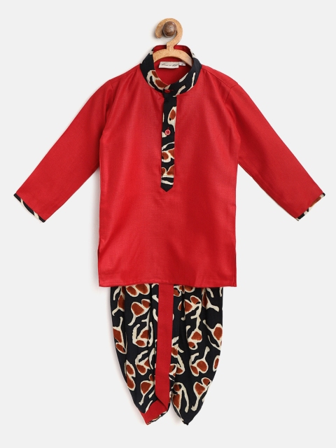 

BownBee Boys Red & Black Solid Kurta with Dhoti Pants
