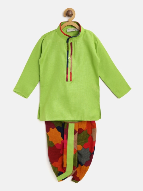 

BownBee Boys Green & Red Solid Kurta with Dhoti Pants