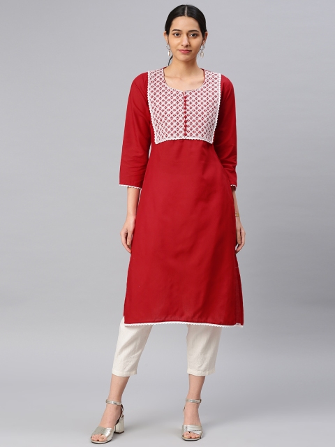 

Saadgi Women Red & White Solid Straight Kurta