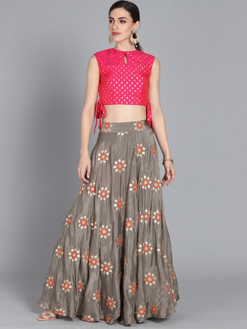 

EthnoVogue Pink & Grey Made to Measure Embroidered Lehenga with Blouse