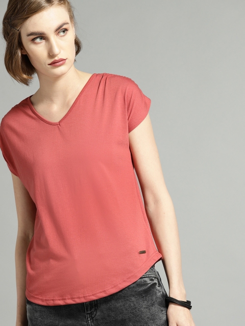 

Roadster Women Rust Orange Solid Round Neck T-shirt