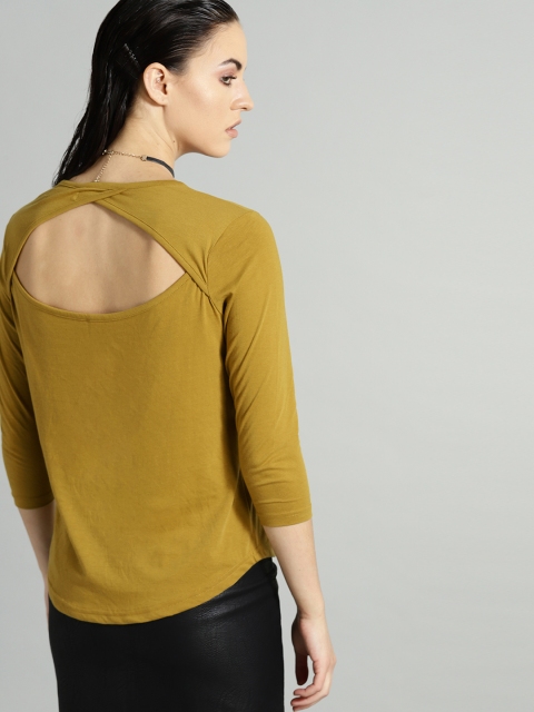 

Roadster Women Mustard Yellow Solid Styled Back Top