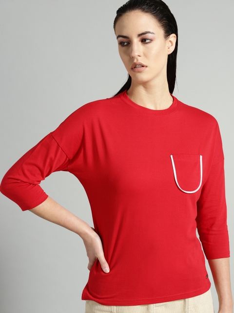 

Roadster Women Red Solid Round Neck T-shirt