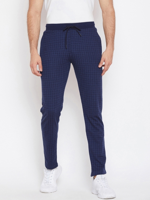 

Okane Men Navy Blue Checked Slim-Fit Trackpant