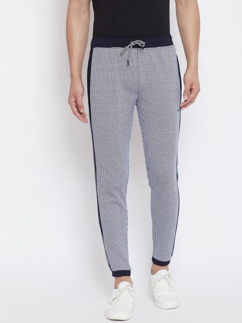 

Okane Men Navy Blue Self Design Slim Fit Joggers