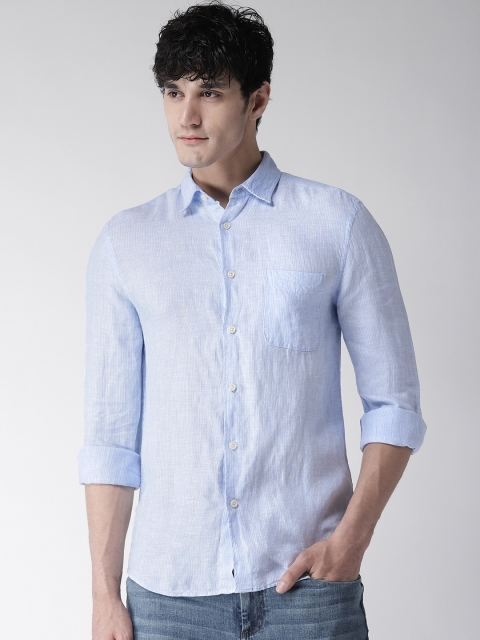 

Marks & Spencer Men Blue Regular Fit Striped Linen Casual Shirt