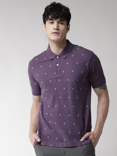 

Marks & Spencer Men Purple Printed Polo Collar T-shirt