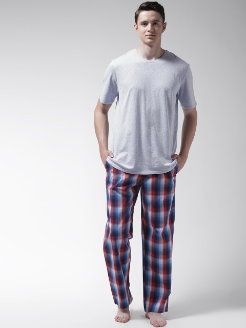 

Marks & Spencer Men Grey Melange & Blue Checked Night Suit T073002