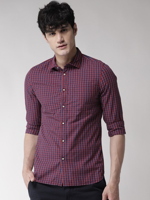 

Marks & Spencer Men Blue & Red Slim Fit Checked Casual Shirt
