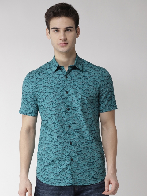 

Marks & Spencer Men Green & Navy Blue Regular Fit Printed Casual Shirt