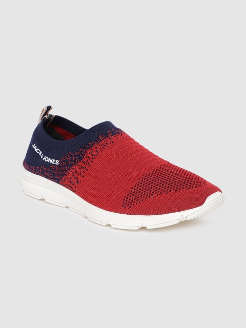 

Jack & Jones Men Navy Blue & Red Colourblocked Slip-On Sneakers